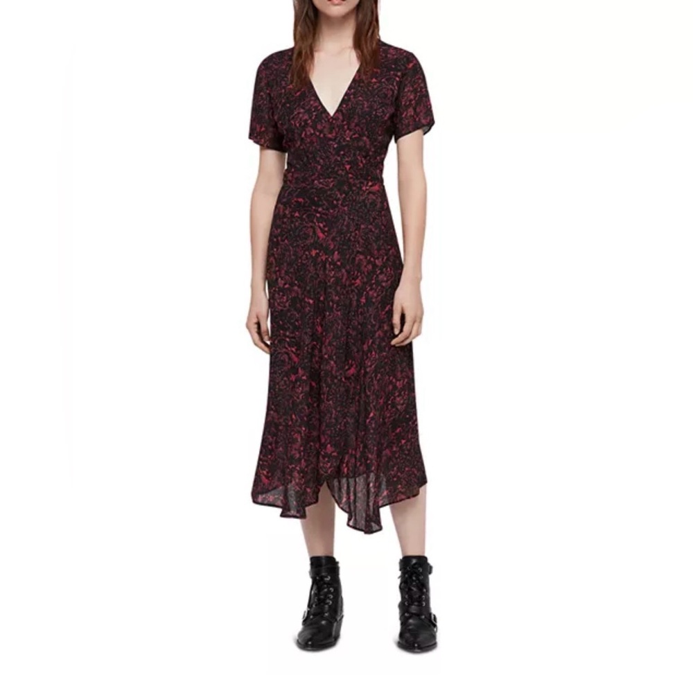 All Saints Seeta Rosey Midi Floral Wrap Dress
